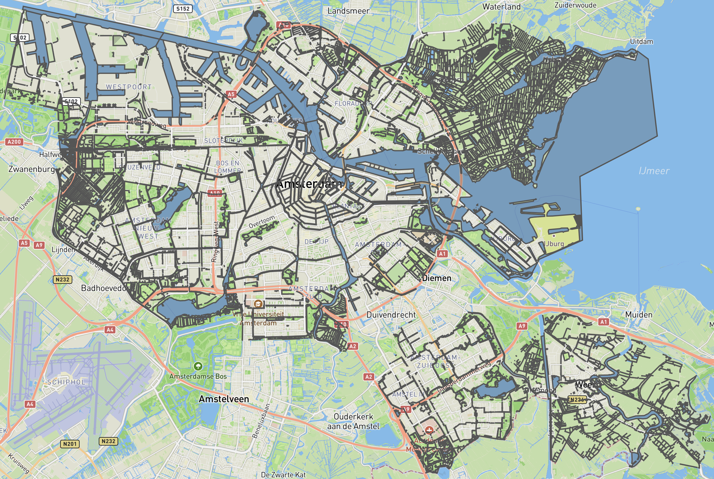 Visualisation of water areas of Amsterdam